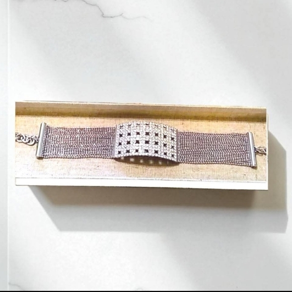 Silvertone Rhinestone Multi-strand Chain Wrap Bracelet With Toggle Closure - Picture 1 of 6